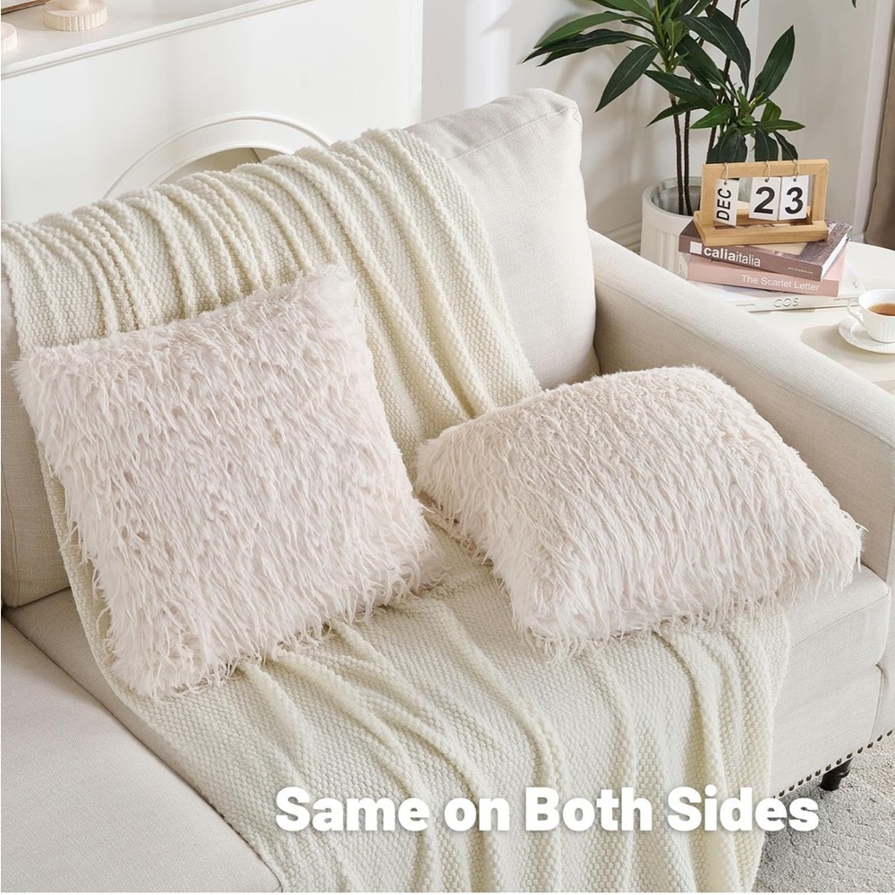2 NEW Decorative Faux Feather Pillow Covers 18”